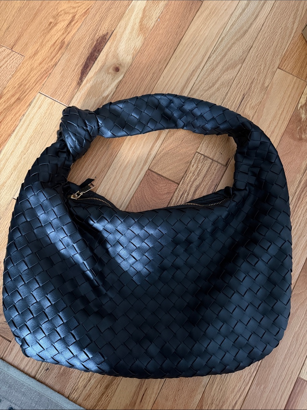 Woven Hobo Shoulder Bag - Black